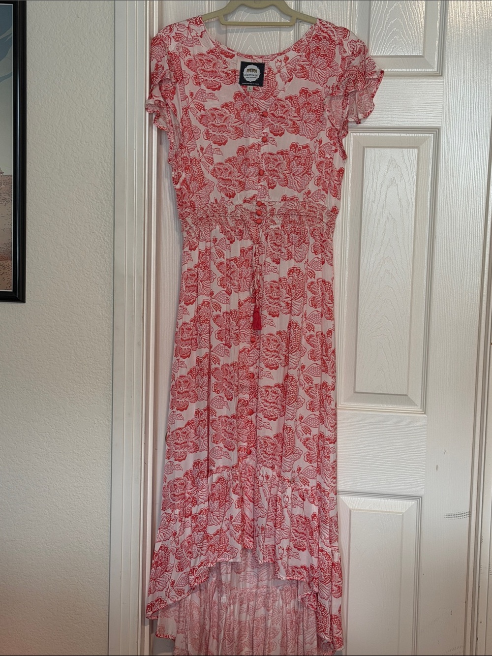Alamar Red Floral High-Low Maxi Dress